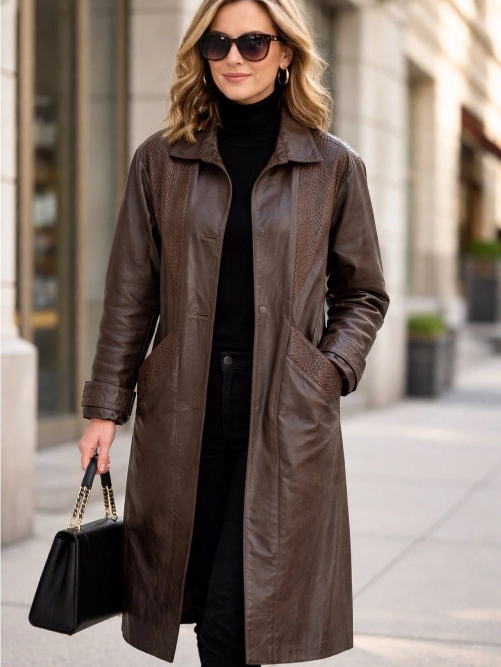 COMINT Women's Dark Brown Leather Long Coat Size M